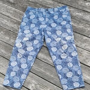 Vintage 90s blue floral print high rise chino pants, cottagecore. Size 16P